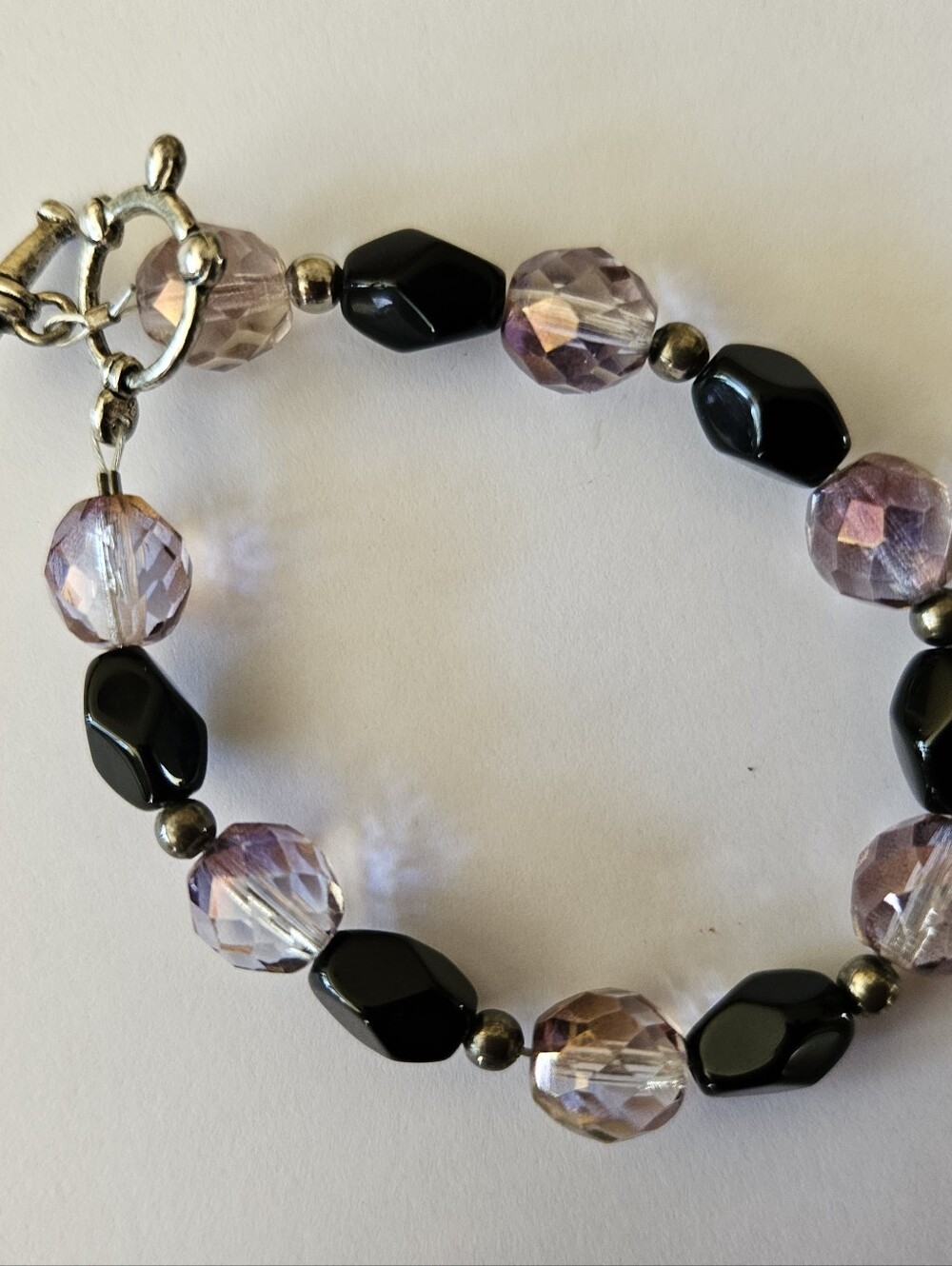 Handmade Purple and Black Beaded Bracelet
